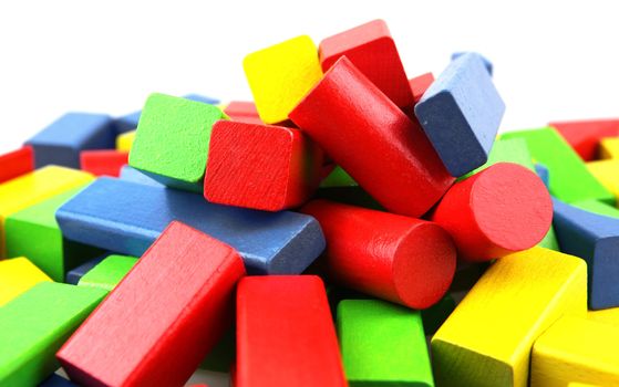 Wooden building blocks isolated on white background