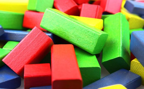 Wooden building blocks isolated on white background