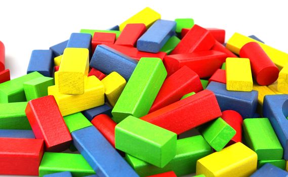 Wooden building blocks isolated on white background