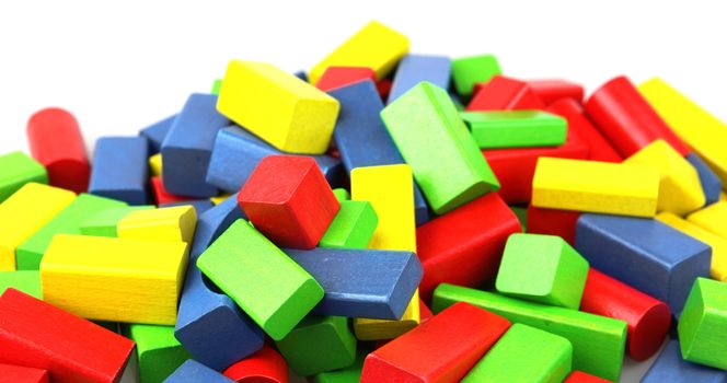Wooden building blocks isolated on white background