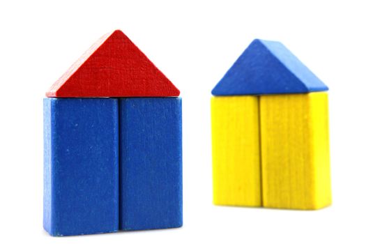 Wooden building blocks isolated on white background