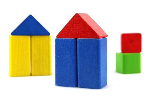 Wooden building blocks isolated on white background