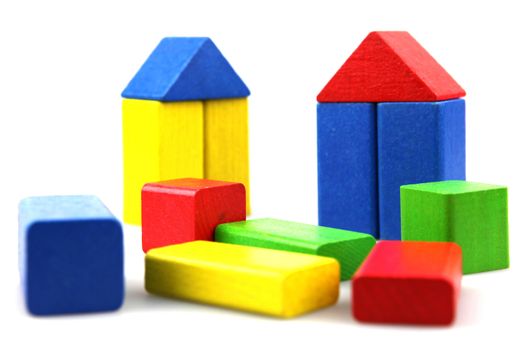 Wooden building blocks isolated on white background