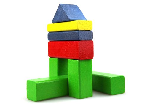 Wooden building blocks isolated on white background