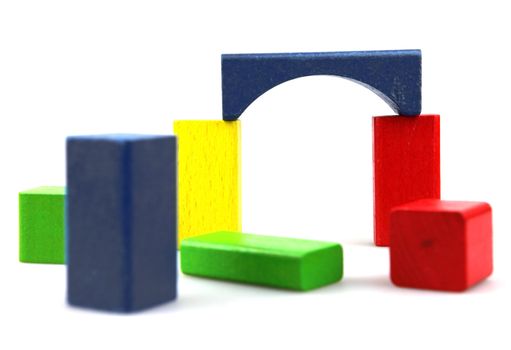 Wooden building blocks isolated on white background
