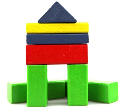 Wooden building blocks isolated on white background