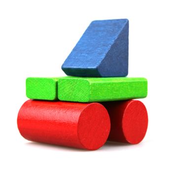 Wooden building blocks isolated on white background