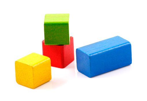 Wooden building blocks isolated on white background