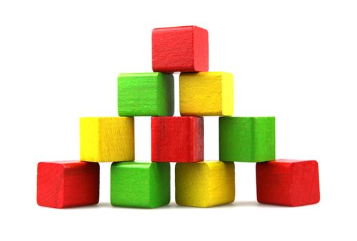 Wooden building blocks isolated on white background