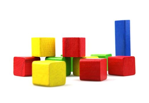 Wooden building blocks isolated on white background