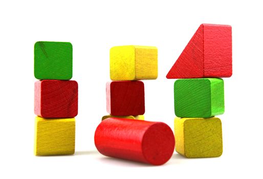Wooden building blocks isolated on white background