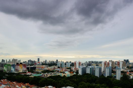 singapore city scape with storm brewing