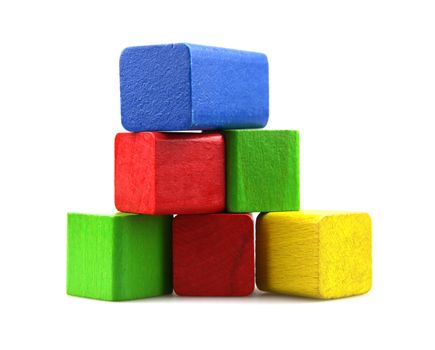 Wooden building blocks isolated on white background