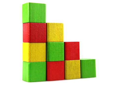 Wooden building blocks isolated on white background