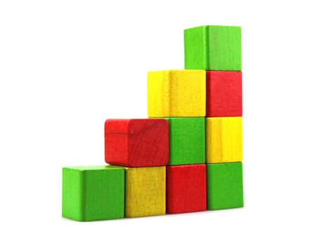 Wooden building blocks isolated on white background