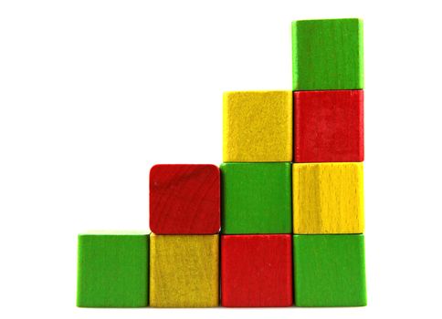 Wooden building blocks isolated on white background