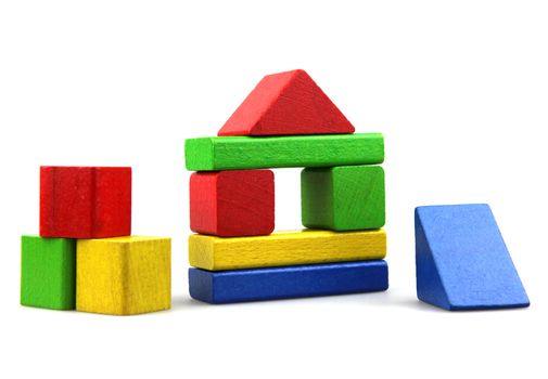 Wooden building blocks isolated on white background