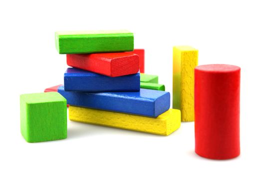 Wooden building blocks isolated on white background