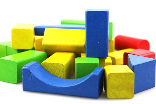Wooden building blocks isolated on white background