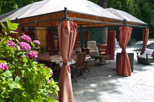 Details of a gazebo in a garden