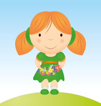 vector girl with flowers cartoon