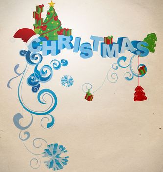 christmas 3D text in vintage style illustration