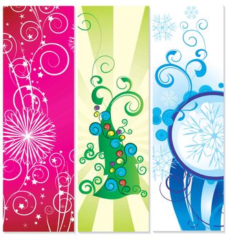 set of banners christmas tree with snowflakes illustration