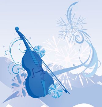 blue retro violin winter illustration