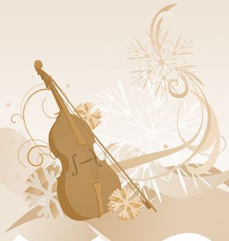 brown retro violin winter illustration
