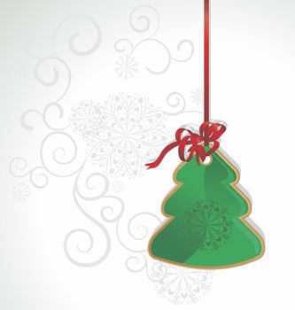 vintage christmas tree on red ribbon illustration