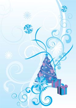 vector blue fir ornate illustration 