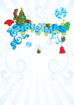 vector 3D christmas text red and green on snow backdrop