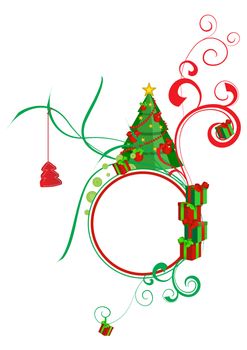 Colorful illustration with decorated green Christmas tree
