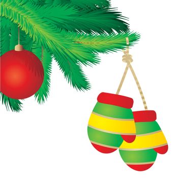 mitten on the fir vector christmas illustration