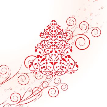 Red Christmas template with swirly tree 
