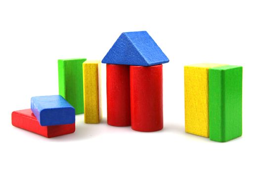 Wooden building blocks isolated on white background