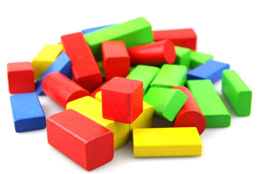 Wooden building blocks isolated on white background
