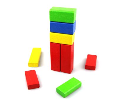 Wooden building blocks isolated on white background