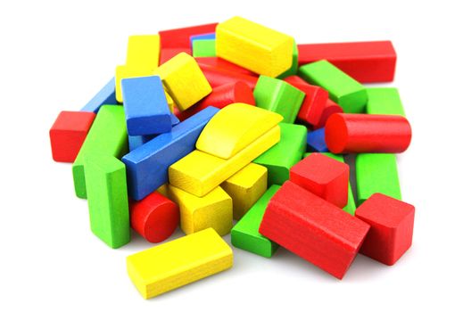 Wooden building blocks isolated on white background