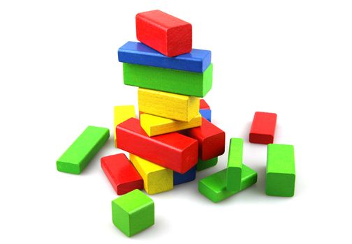 Wooden building blocks isolated on white background