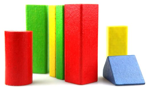 Wooden building blocks isolated on white background