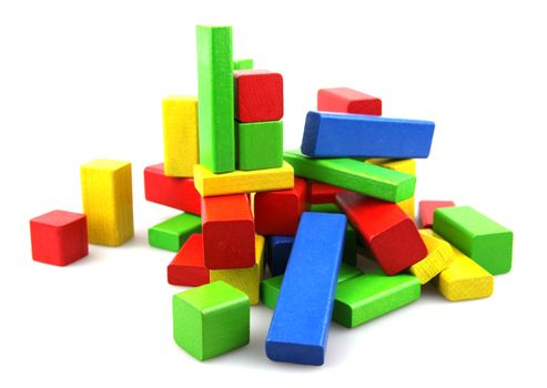 Wooden building blocks isolated on white background