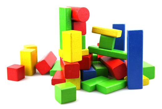 Wooden building blocks isolated on white background
