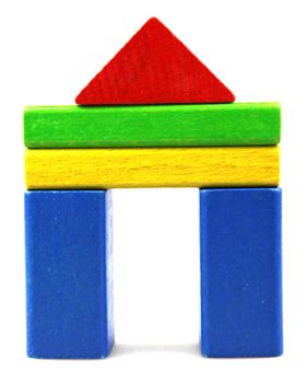 Wooden building blocks isolated on white background