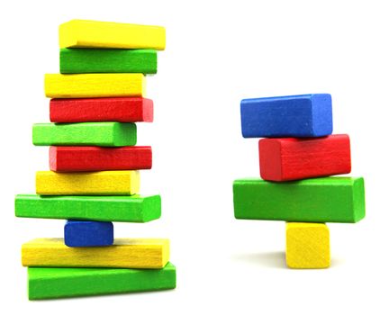 Wooden building blocks isolated on white background