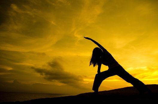 Silhouette of Woman Practicing Yoga (Warrior Pose)