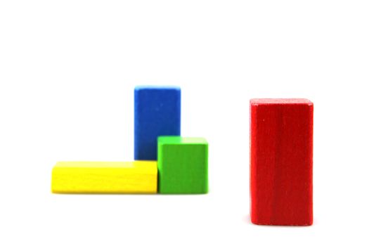 Wooden building blocks isolated on white background