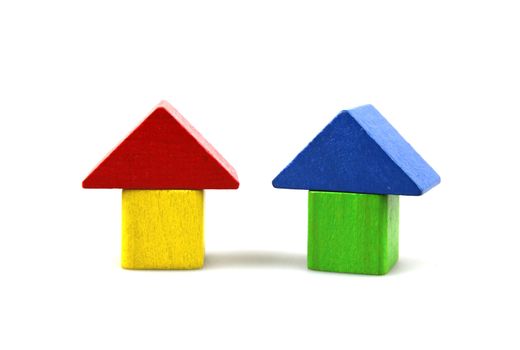 Wooden building blocks isolated on white background