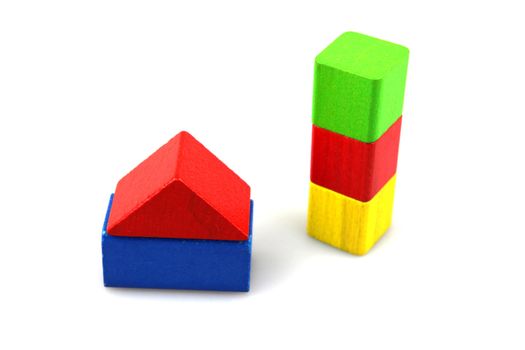 Wooden building blocks isolated on white background