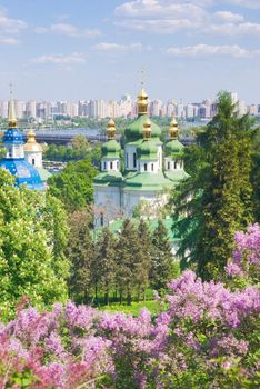 Iconic image of Kiev, Ukraine - ancient and modern architecture